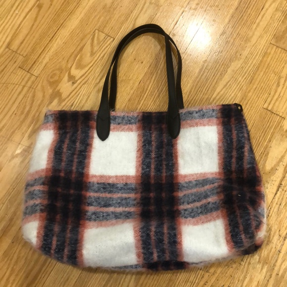 Urban Outfitters Handbags - Urban Outfitters Fuzzy Wool Plaid Tote Bag